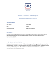 Women&#039;s Business Center Program Performance Narrative Report