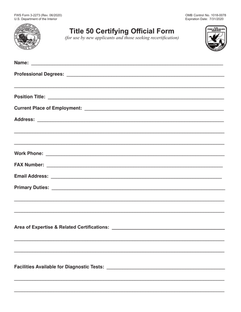 FWS Form 3-2273  Printable Pdf