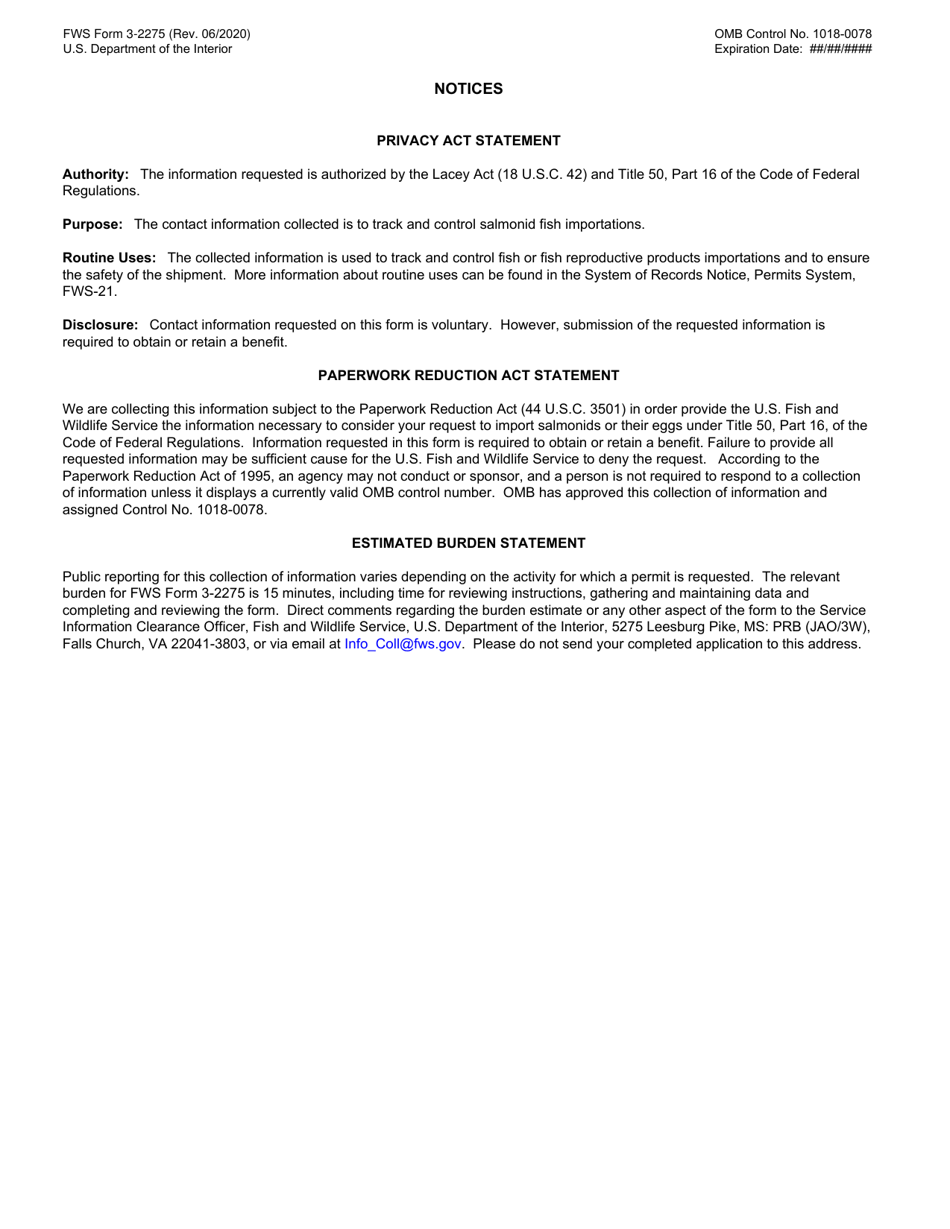 FWS Form 3-2275 Title 50 Importation Request Form, Page 2