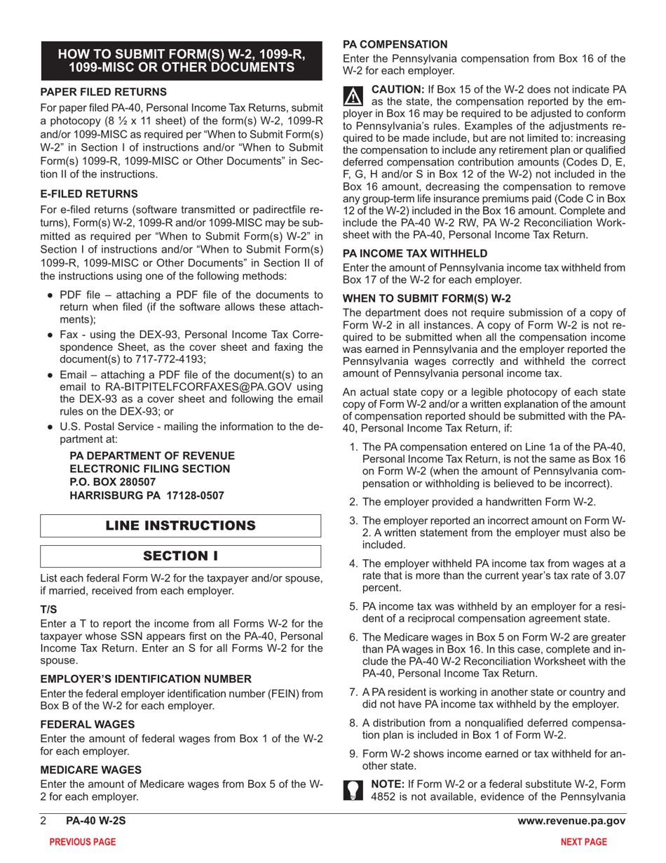 Form PA-40 Schedule W-2S Wage Statement Summary - Pennsylvania, Page 4