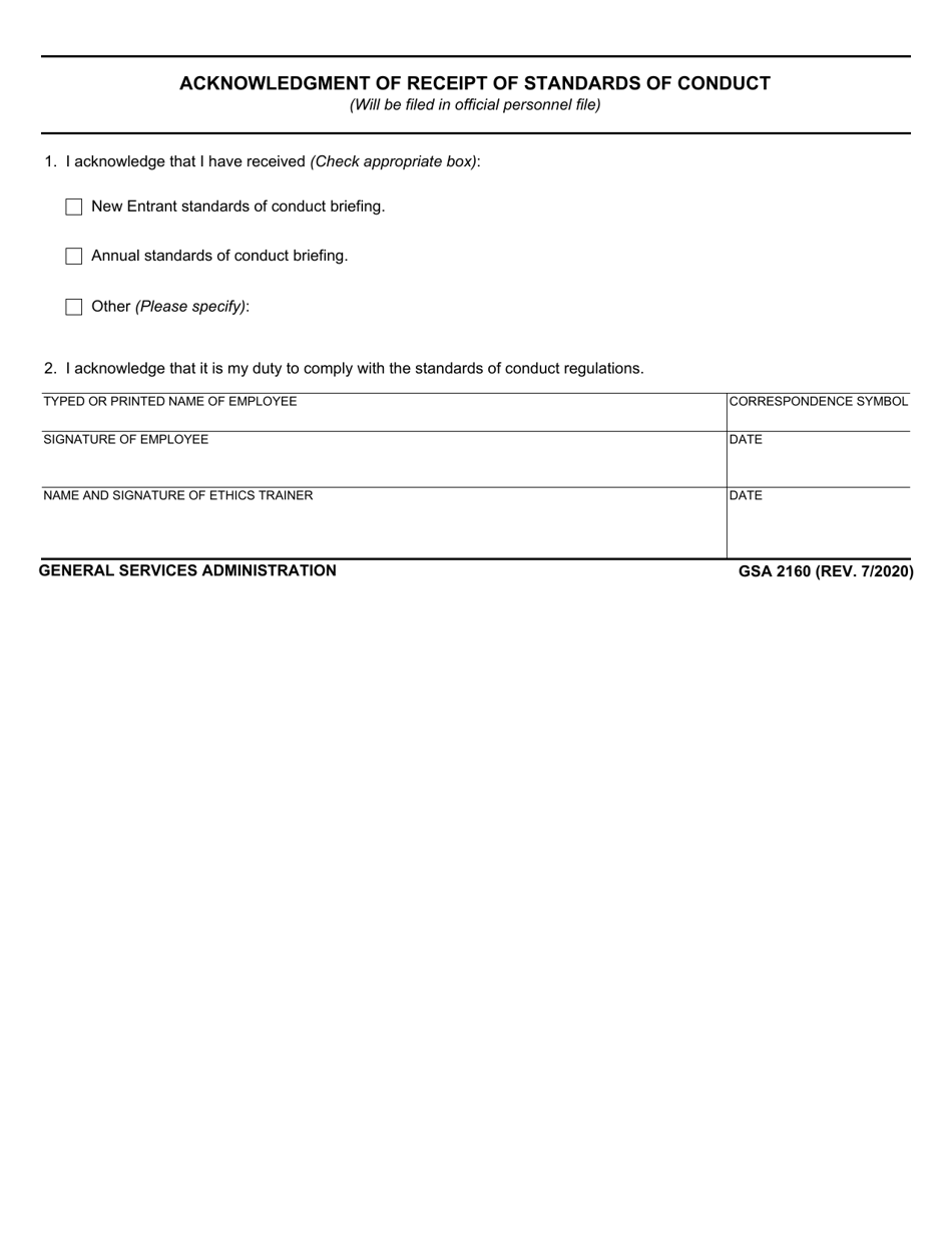 GSA Form 2160 Download Fillable PDF or Fill Online Acknowledgment of ...