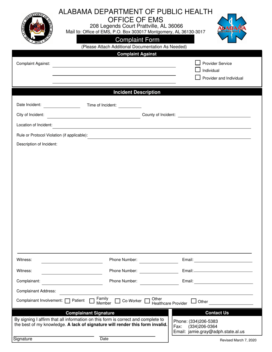 Alabama Complaint Form Download Fillable PDF 2018 — 2024 | Templateroller