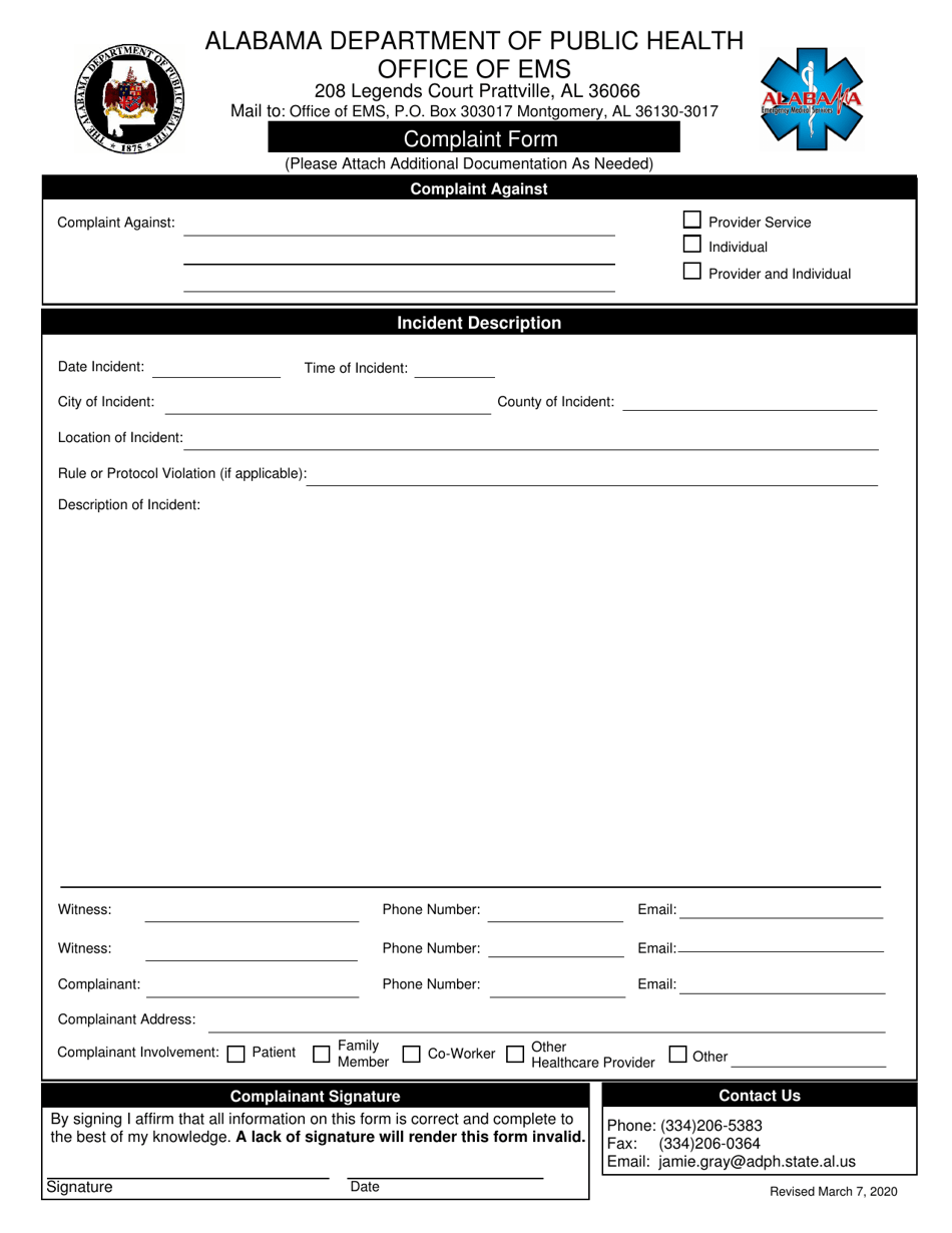 Complaint Form - Alabama, Page 1