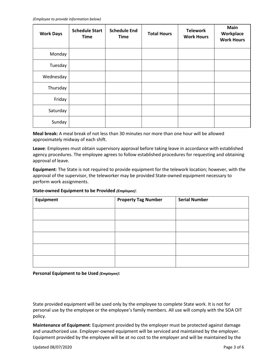 Telework Request and Agreement Form - Alaska, Page 3