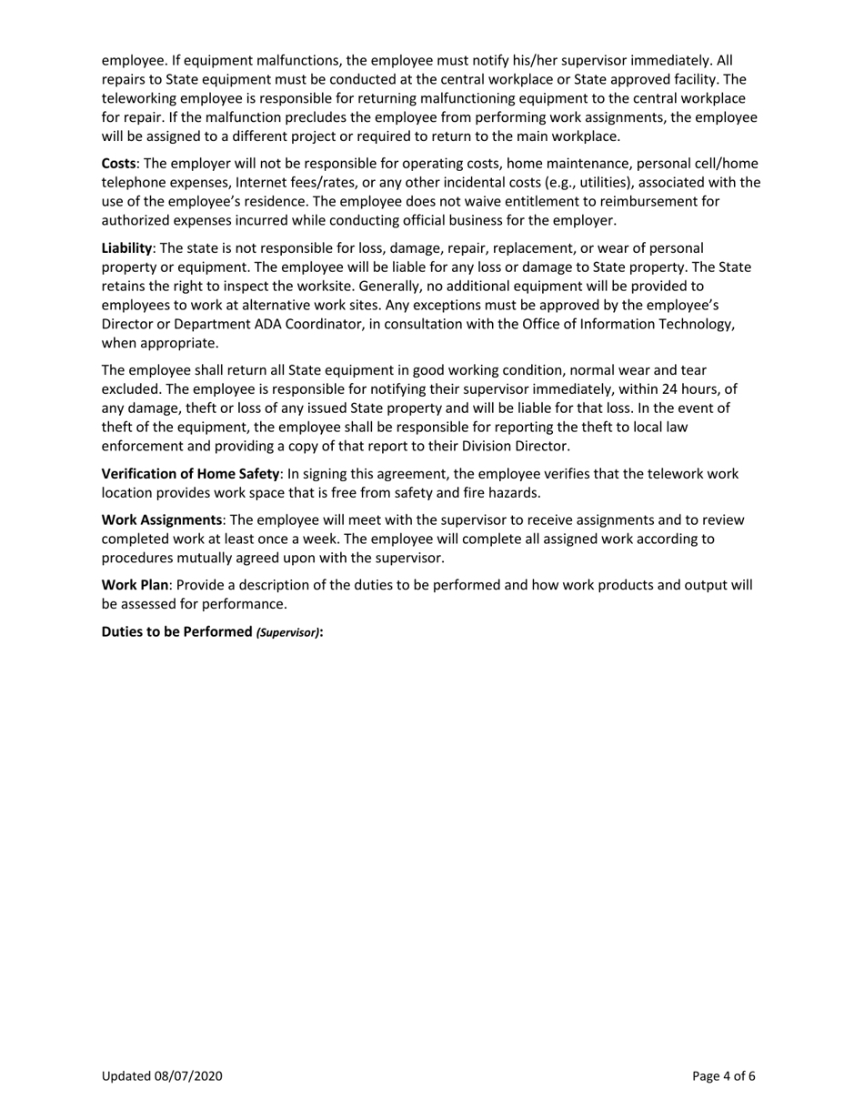 Telework Request and Agreement Form - Alaska, Page 4