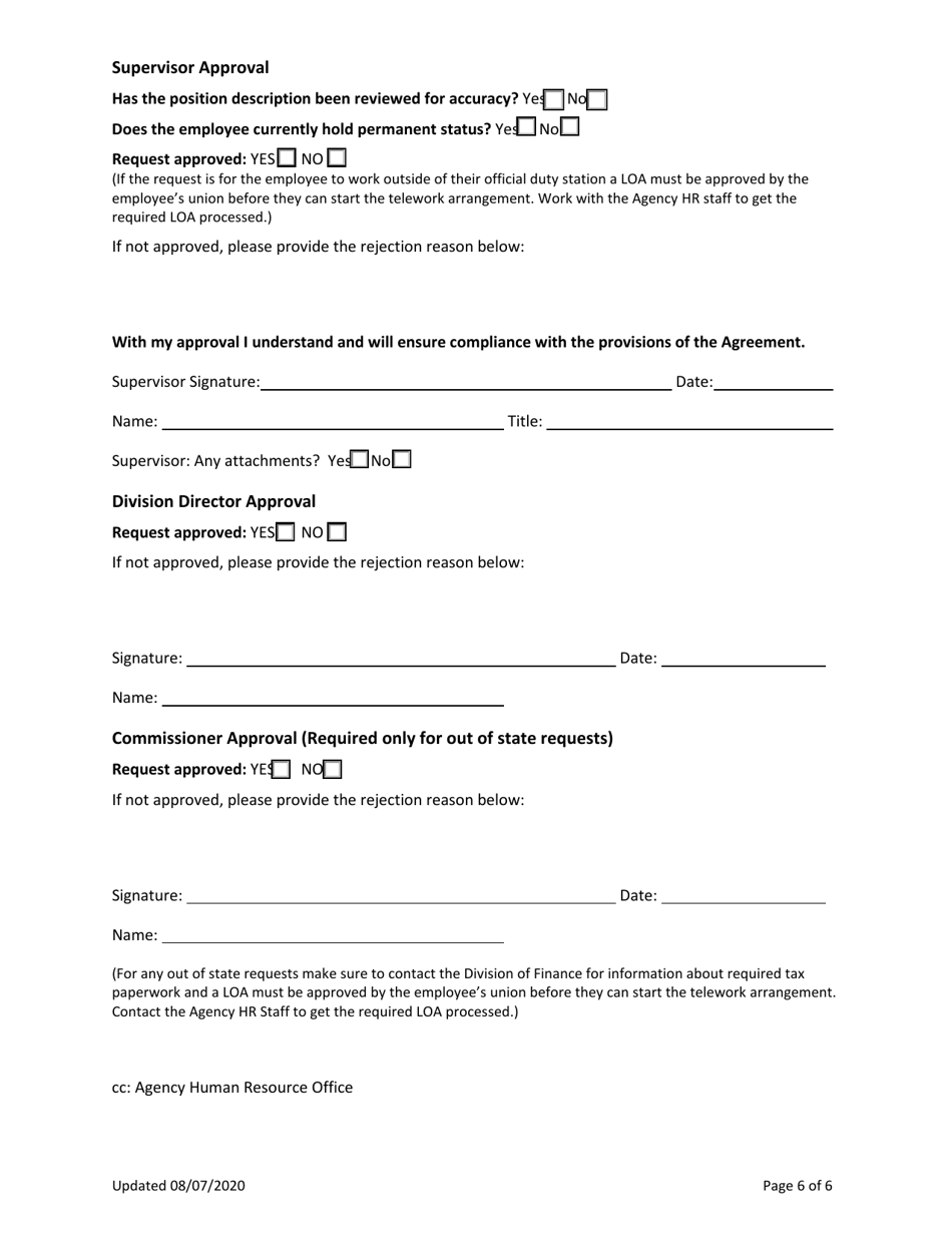 Telework Request and Agreement Form - Alaska, Page 6