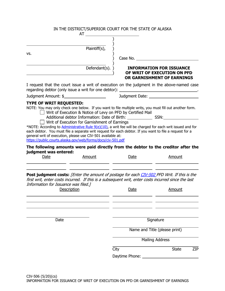 Form CIV-506 Download Fillable PDF or Fill Online Information for ...