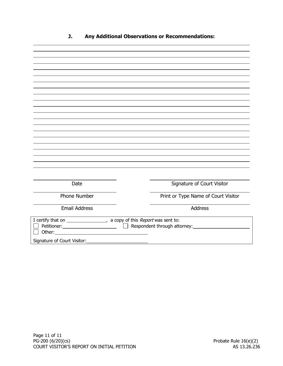 Form PG-200 Court Visitors Report on Initial Petition - Alaska, Page 11