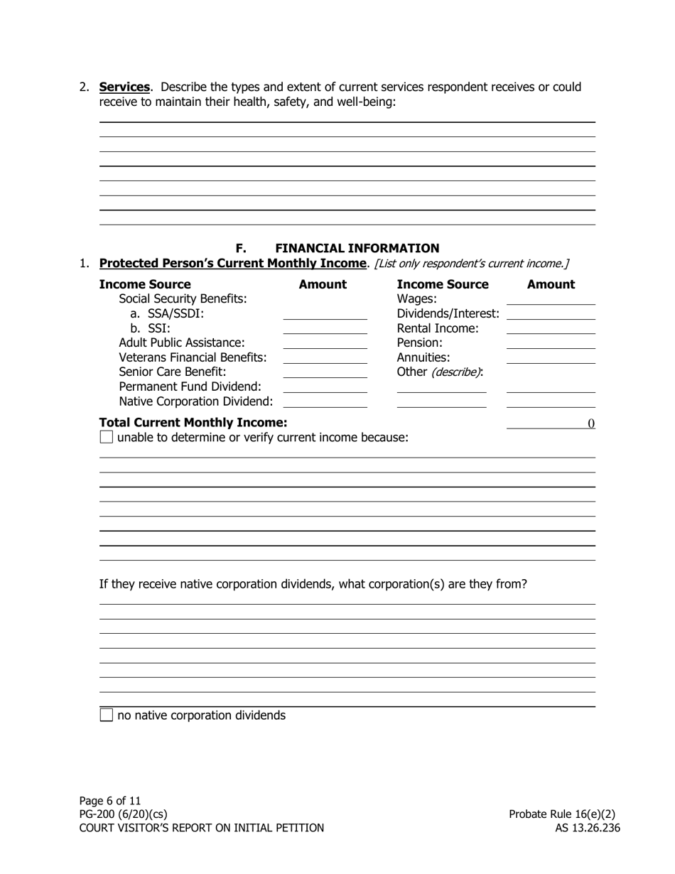 Form PG-200 Court Visitors Report on Initial Petition - Alaska, Page 6