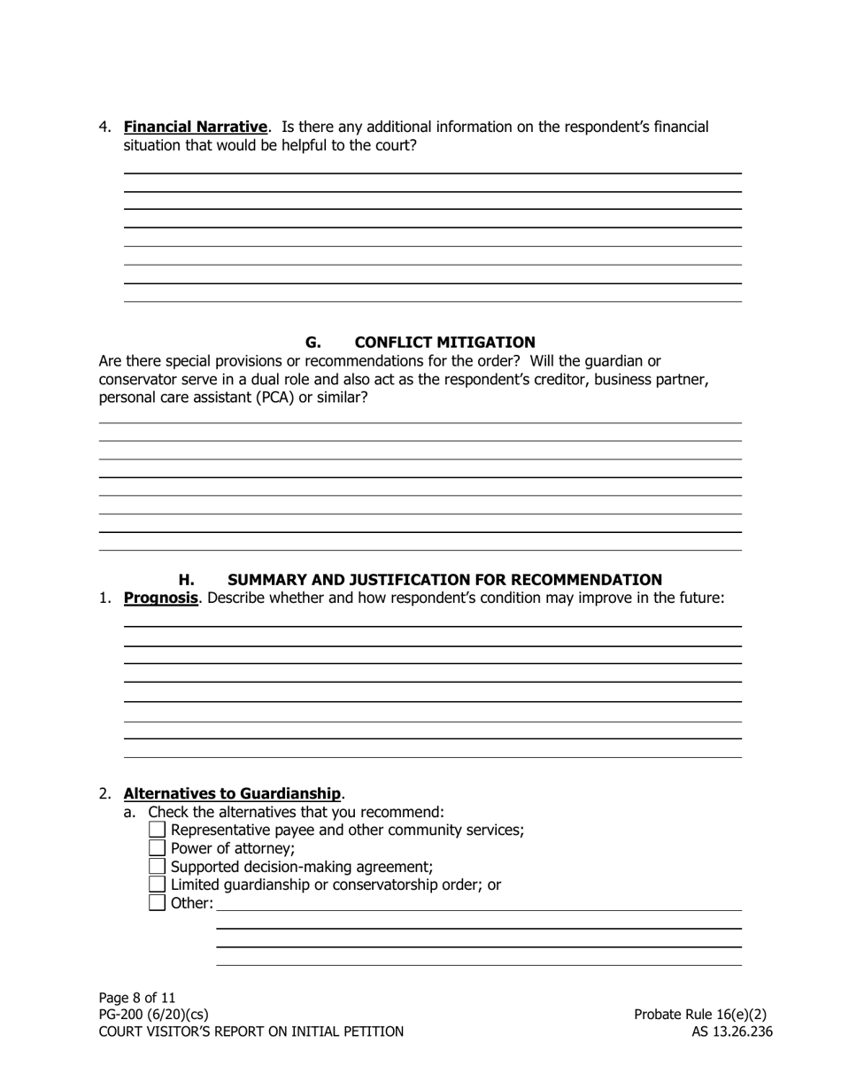 Form PG-200 Court Visitors Report on Initial Petition - Alaska, Page 8