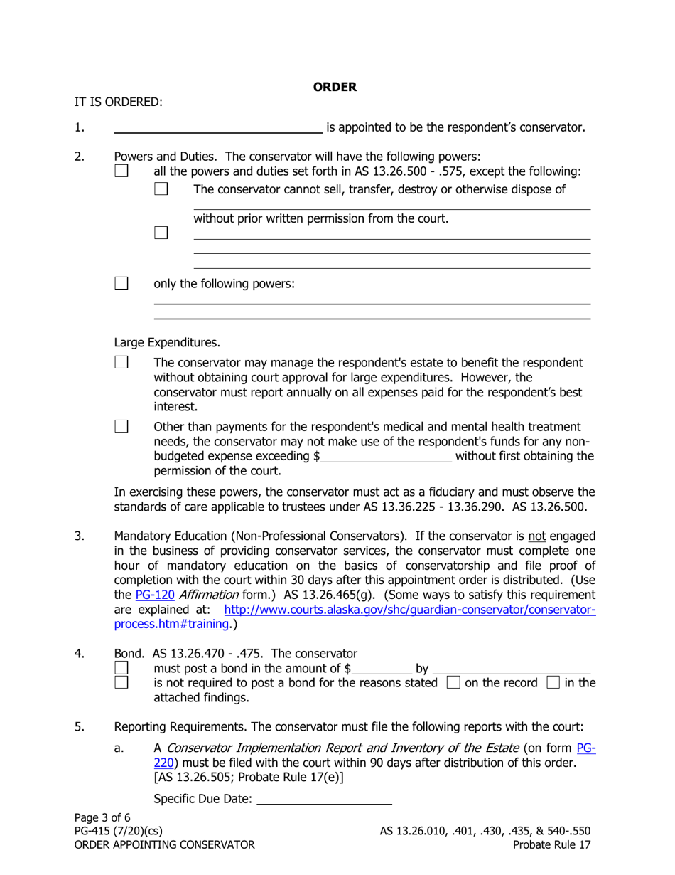 Form PG-415 Order Appointing Conservator - Alaska, Page 3
