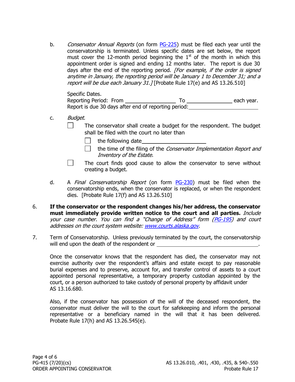 Form PG-415 Order Appointing Conservator - Alaska, Page 4