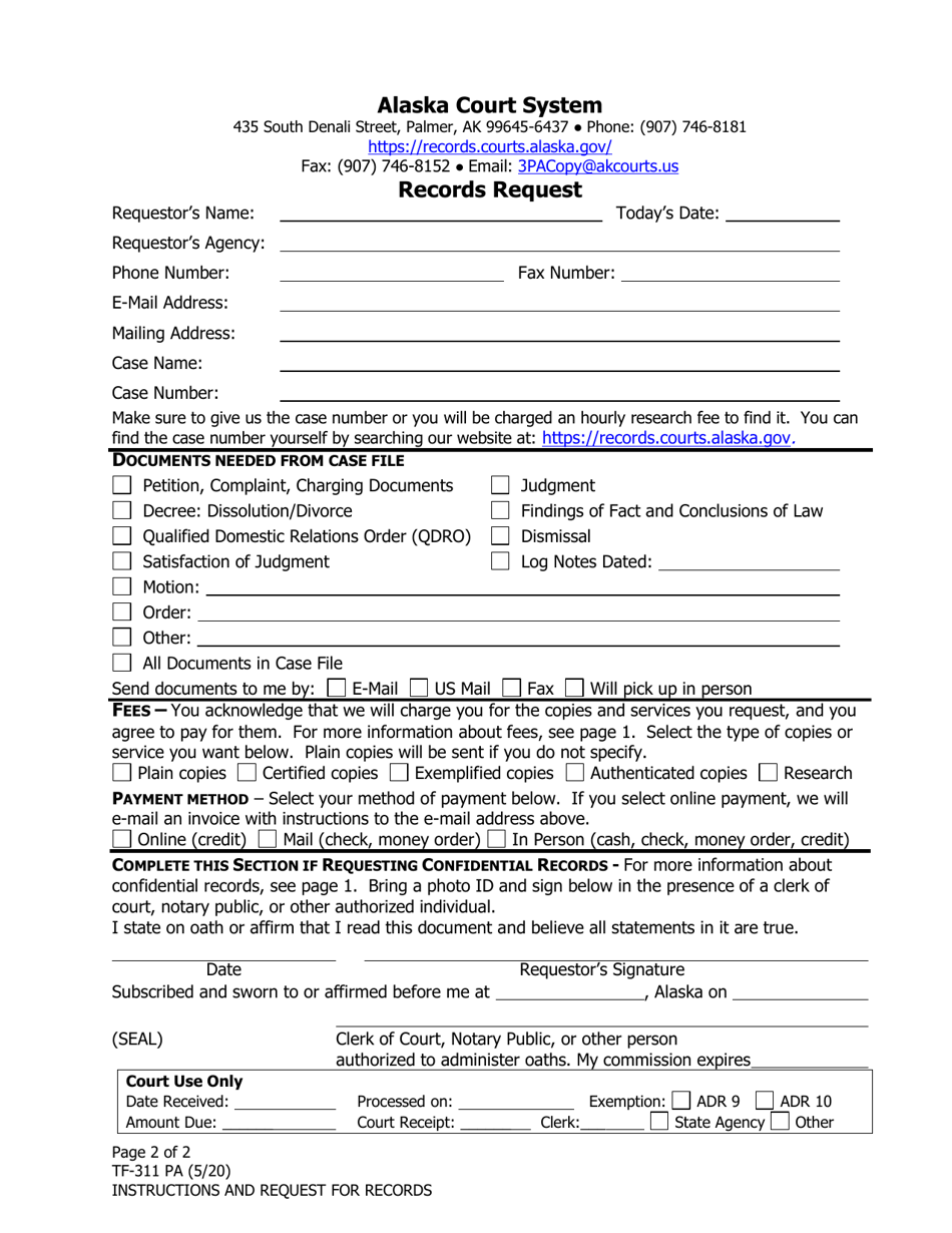 Form TF-311 Records Request - City of Palmer, Alaska, Page 2