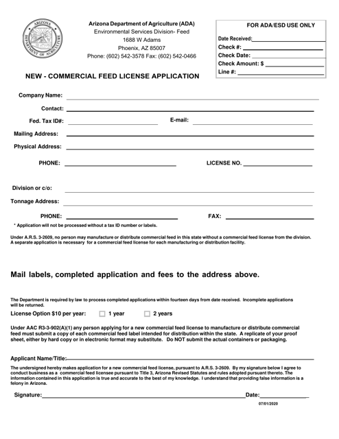 New - Commercial Feed License Application - Arizona Download Pdf