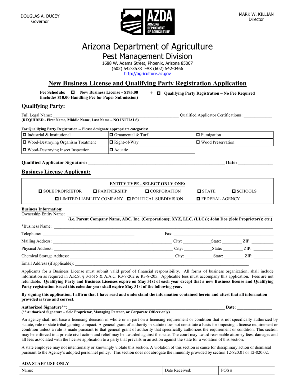 New Business License and Qualifying Party Registration Application - Arizona, Page 3