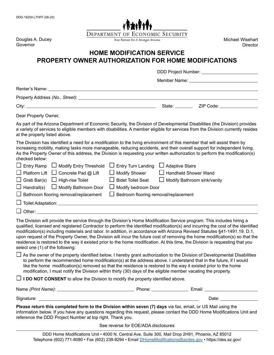 Form DDD1620A Download Fillable PDF or Fill Online Home Modification