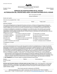 Formulario DDD-1620A-S Servicio De Adaptaciones En El Hogar Autorizacion Del Propietario Para Las Adaptaciones En El Hogar - Arizona (Spanish)