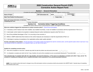 Construction General Permit (Cgp) Corrective Action Report Form - Arizona, Page 2