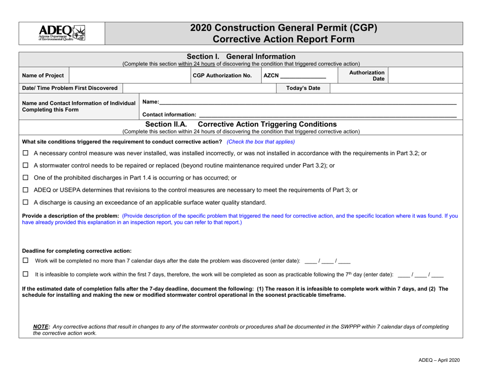 Construction General Permit (Cgp) Corrective Action Report Form - Arizona, Page 2