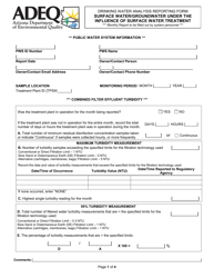 Form DWAR15 A &amp; B Drinking Water Analysis Reporting Form - Surface Water/Groundwater Under the Influence of Surface Water Treatment - Arizona