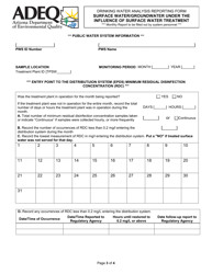 Form DWAR15 A &amp; B Drinking Water Analysis Reporting Form - Surface Water/Groundwater Under the Influence of Surface Water Treatment - Arizona, Page 3
