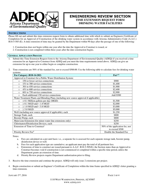 Drinking Water Facility Time Extension Request Form - Arizona