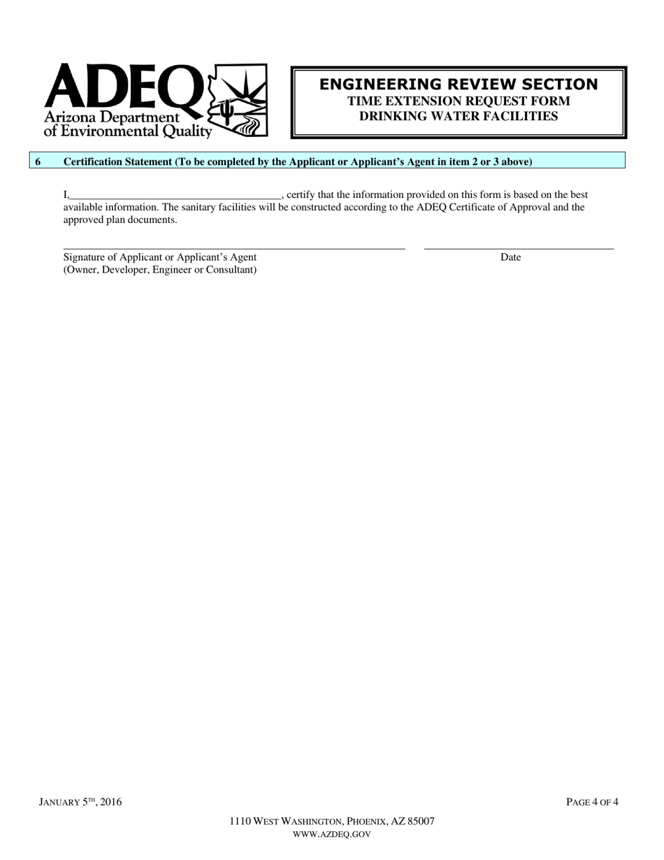 Drinking Water Facility Time Extension Request Form - Arizona, Page 4