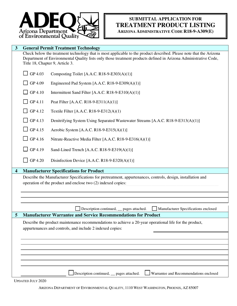 Submittal Application for Treatment Product Listing - Arizona, Page 4