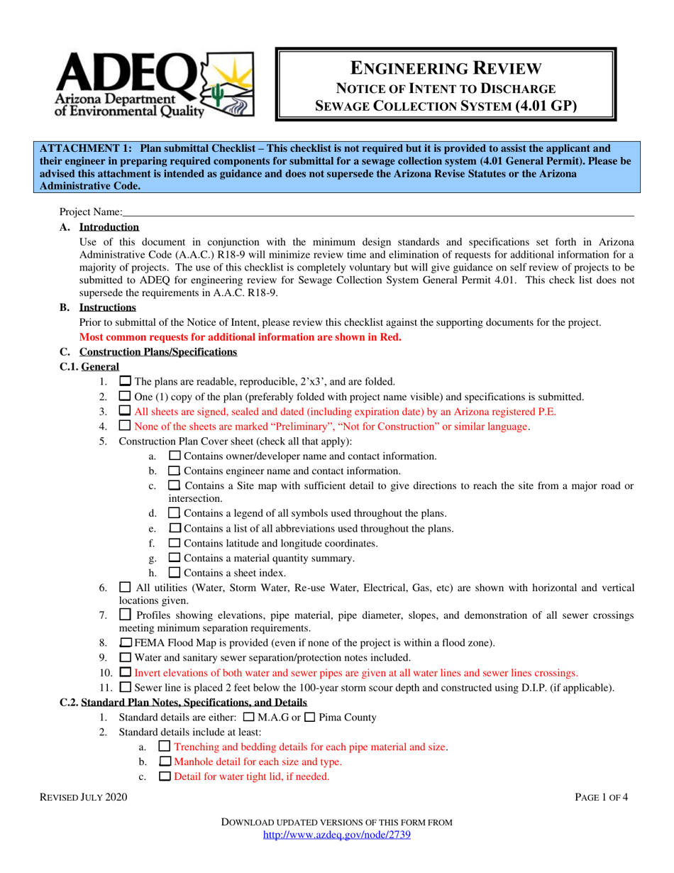 Engineering Review Notice of Intent to Discharge Sewage Collection System (4.01 Gp) - Arizona, Page 10