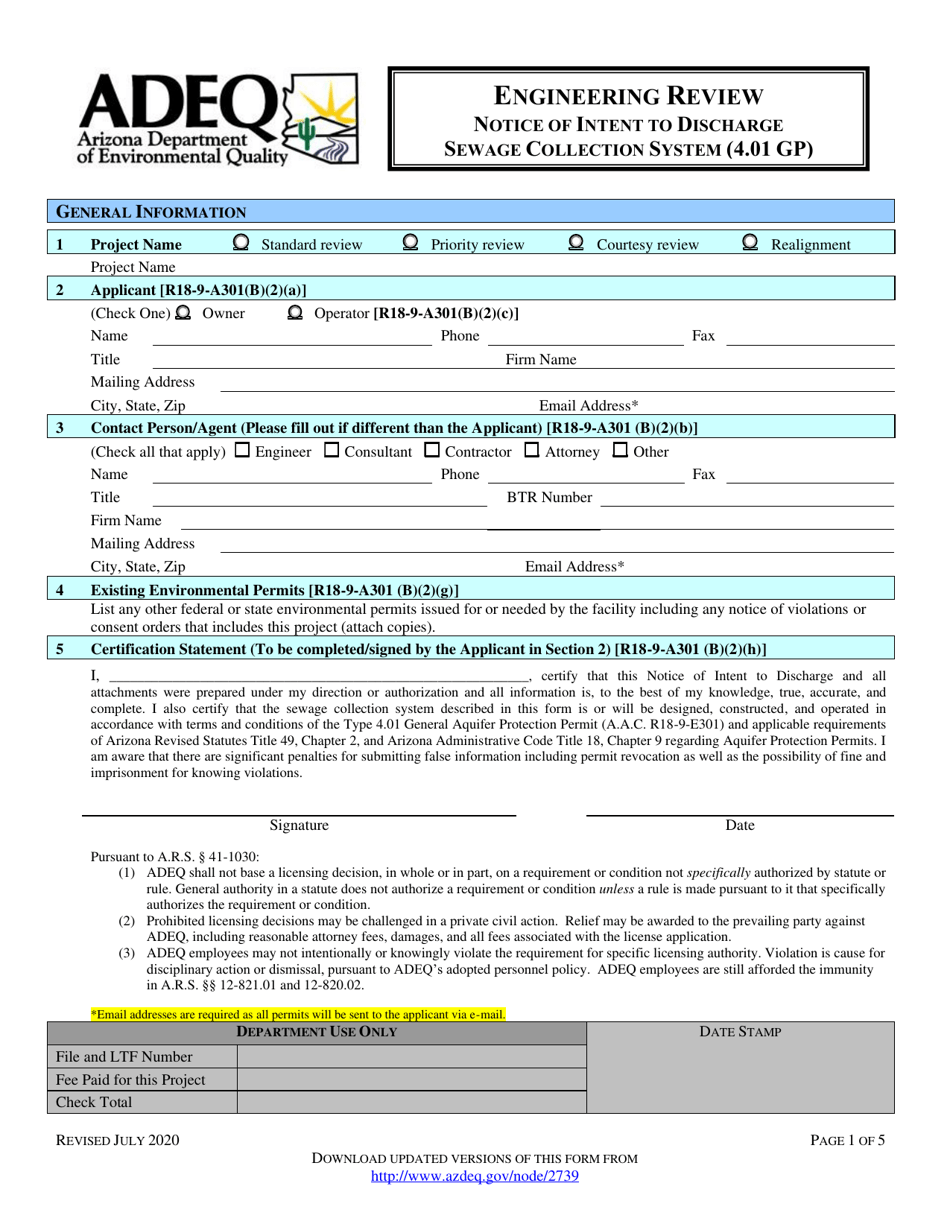 Engineering Review Notice of Intent to Discharge Sewage Collection System (4.01 Gp) - Arizona, Page 5