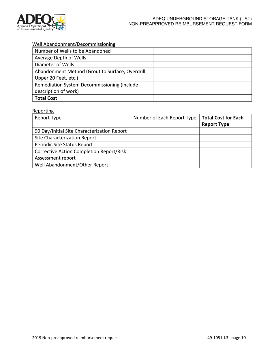 Ust Program Non-preapproved Reimbursement Request Option 3 - Arizona, Page 10