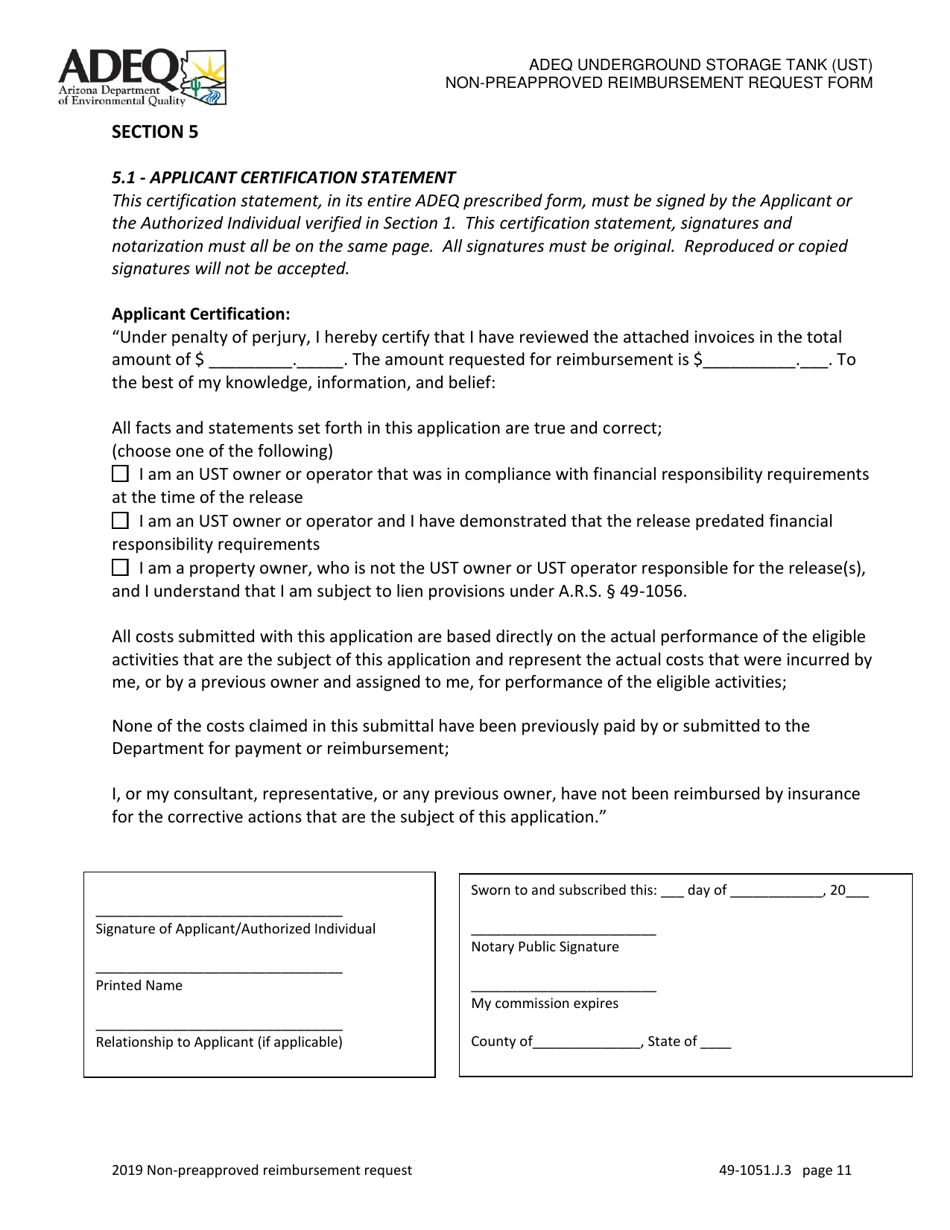 Ust Program Non-preapproved Reimbursement Request Option 3 - Arizona, Page 11
