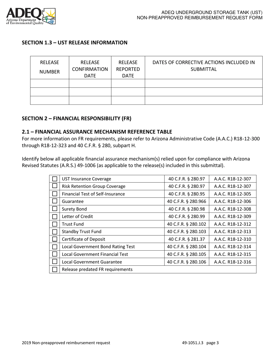 Ust Program Non-preapproved Reimbursement Request Option 3 - Arizona, Page 3