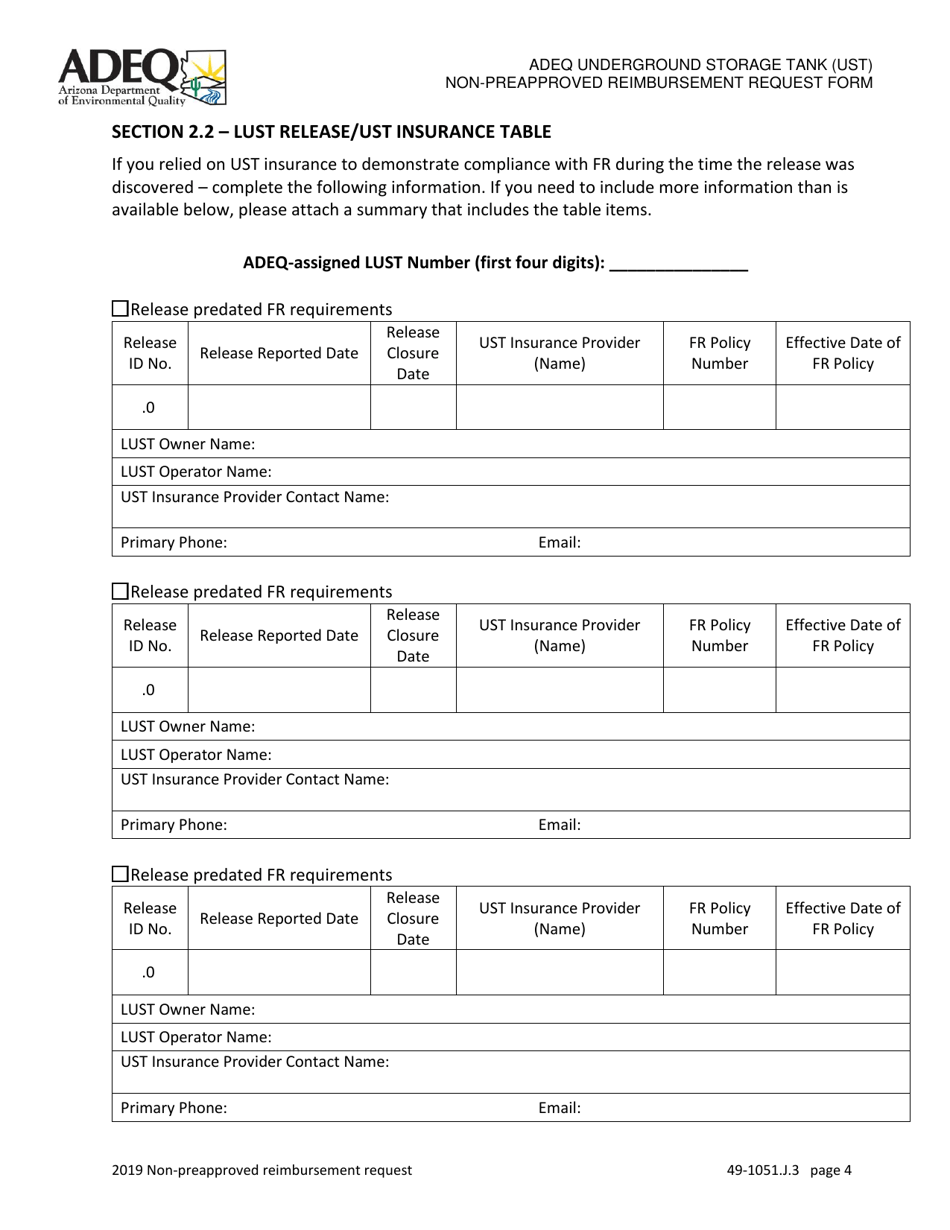 Ust Program Non-preapproved Reimbursement Request Option 3 - Arizona, Page 4