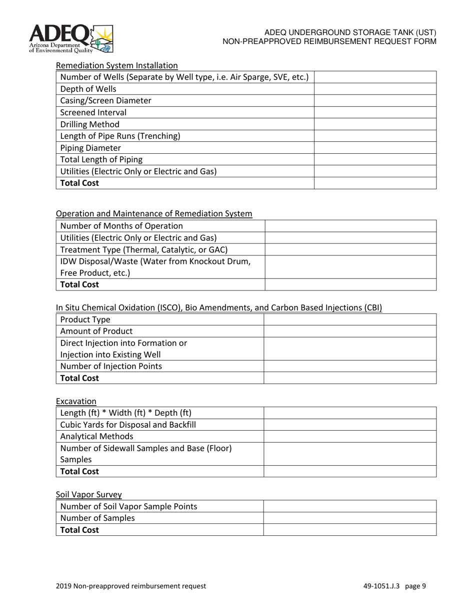 Ust Program Non-preapproved Reimbursement Request Option 3 - Arizona, Page 9