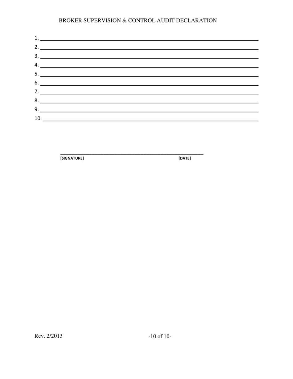Broker Supervision and Control Audit Declaration - Arizona, Page 10