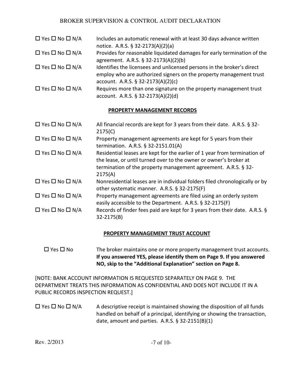 Broker Supervision and Control Audit Declaration - Arizona, Page 7