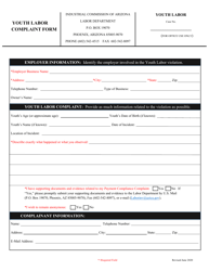 Document preview: Youth Labor Complaint Form - Arizona