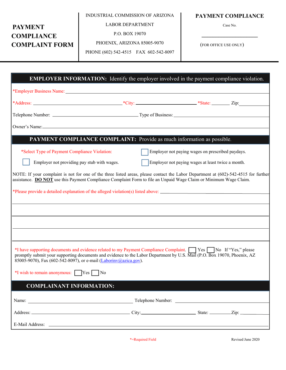 Arizona Payment Compliance Complaint Form - Fill Out, Sign Online and ...