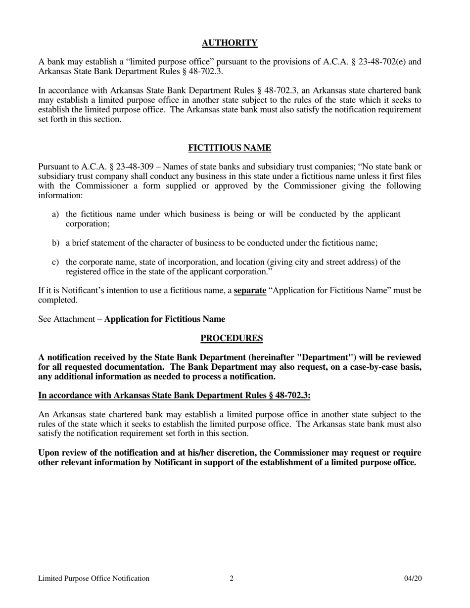 Notification for the Establishment of a Limited Purpose Office - Arkansas, Page 2