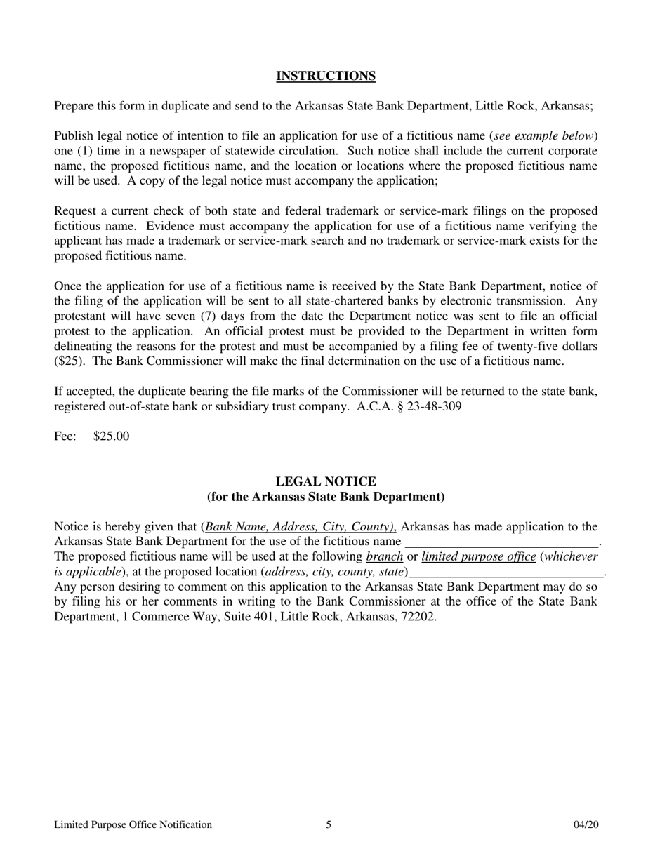 Notification for the Establishment of a Limited Purpose Office - Arkansas, Page 5