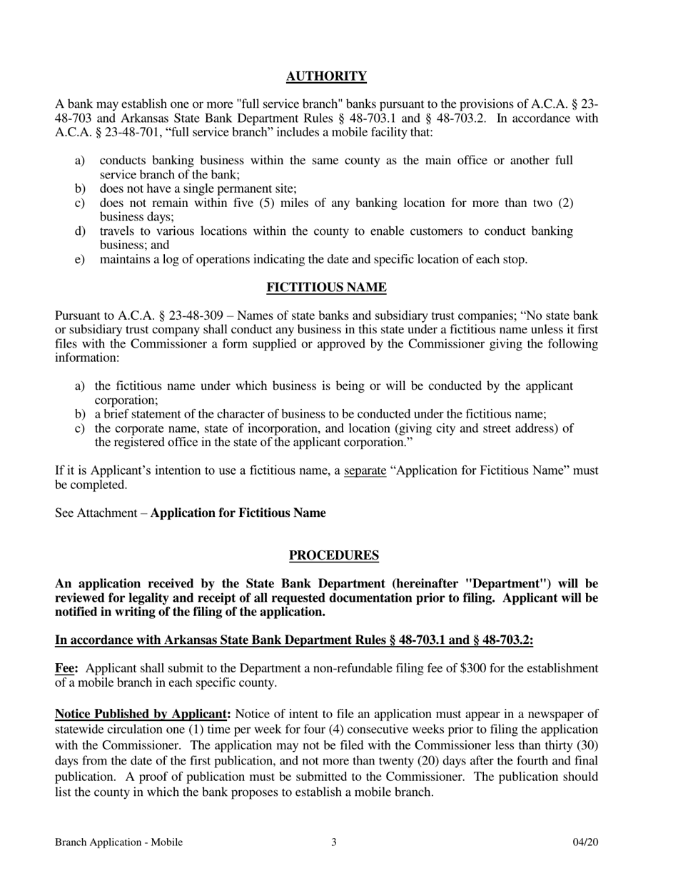 Application for a Mobile Branch Bank - Arkansas, Page 3