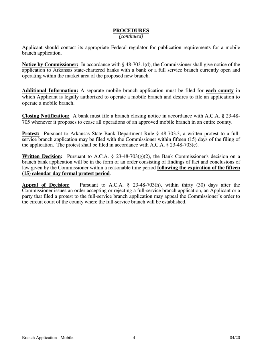 Application for a Mobile Branch Bank - Arkansas, Page 4