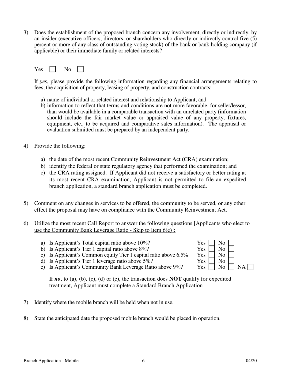 Application for a Mobile Branch Bank - Arkansas, Page 6