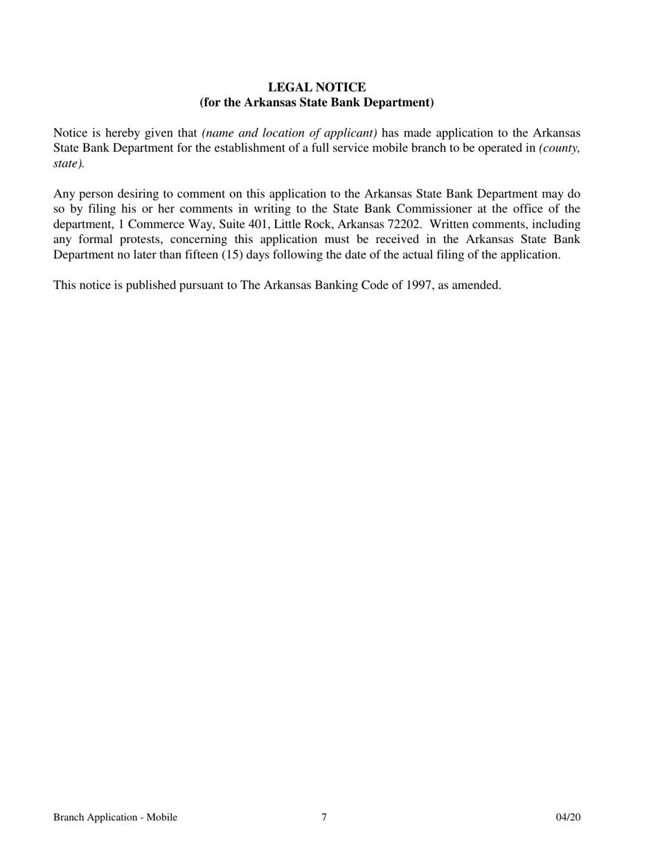 Application for a Mobile Branch Bank - Arkansas, Page 7