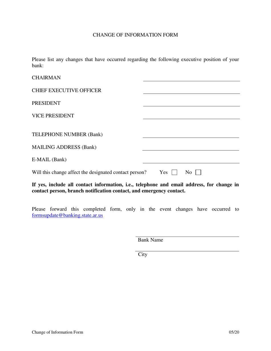Change of Information Form - Arkansas, Page 1
