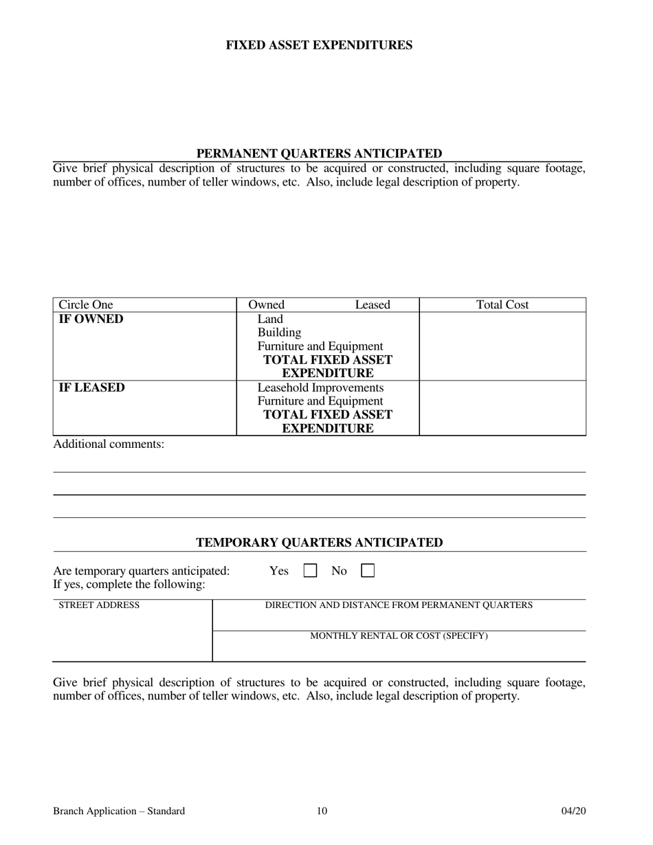 Application for Branch Bank - Standard - Arkansas, Page 10