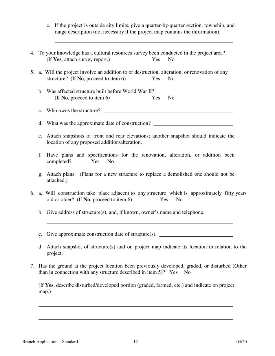 Application for Branch Bank - Standard - Arkansas, Page 12