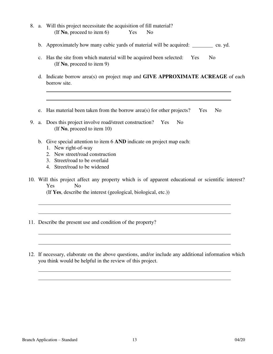 Application for Branch Bank - Standard - Arkansas, Page 13