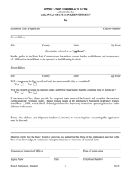 Application for Branch Bank - Standard - Arkansas